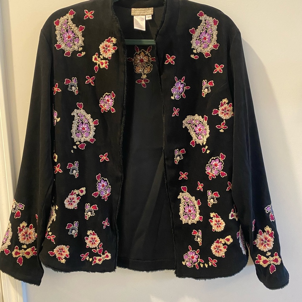 Coldwater Creek Black Floral Embroidered Blazer
